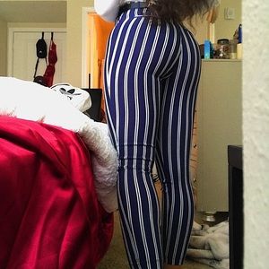 Navy and white striped pants